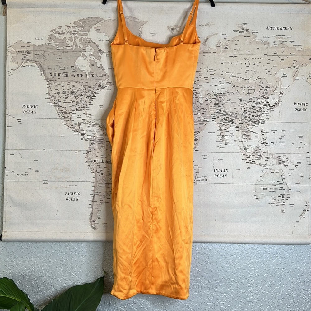 House of CB ‘Bianca’ Tangerine Satin Pleated Corset Midi Dress NWOT - Picture 11 of 12